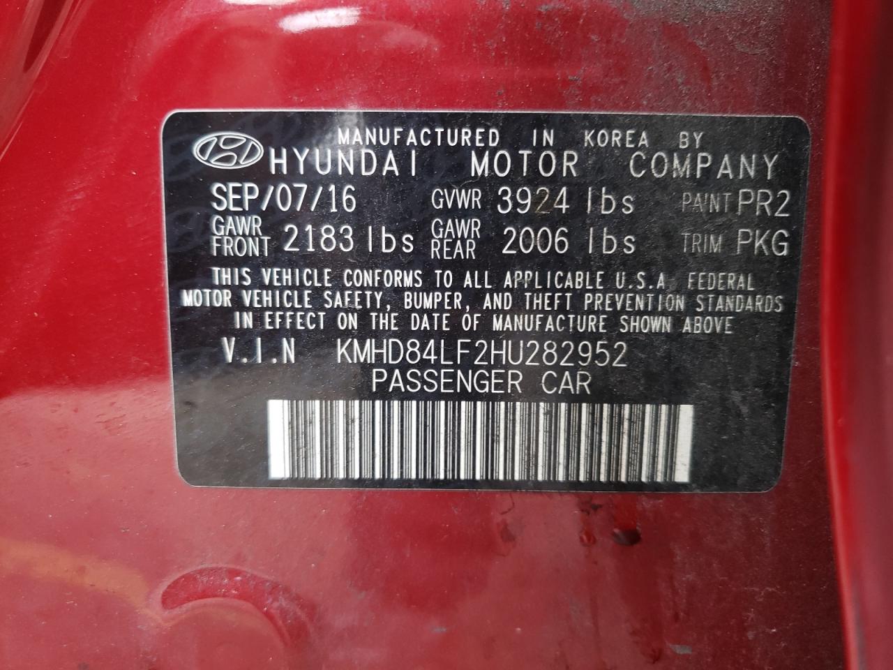 Photo 10 from auction – 2017 HYUNDAI ELANTRA SE with VIN KMHD84LF2HU282952