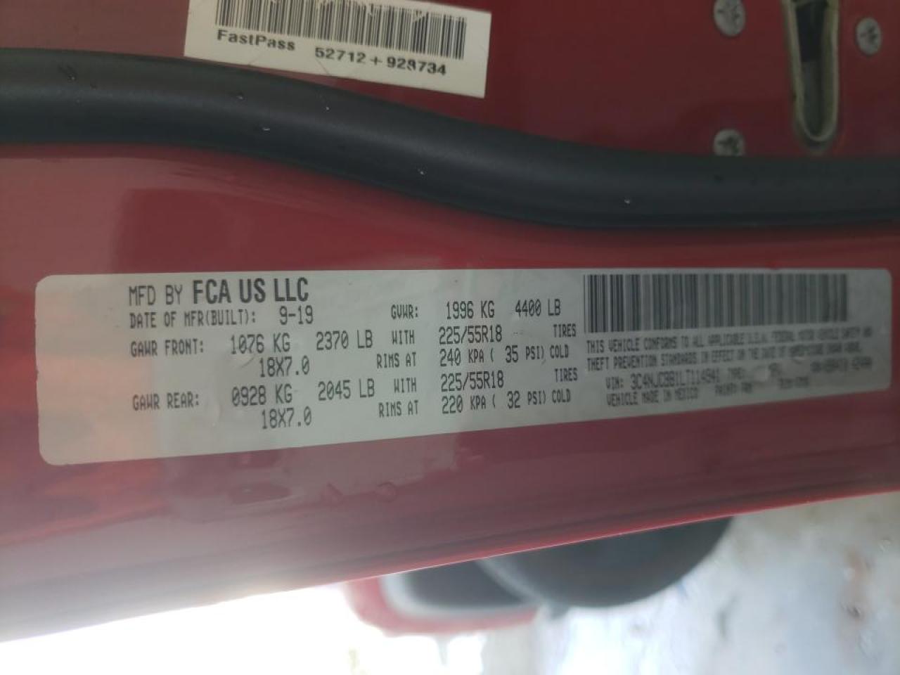 Photo 10 from auction – 2020 JEEP COMPASS LA with VIN 3C4NJCBB1LT114941