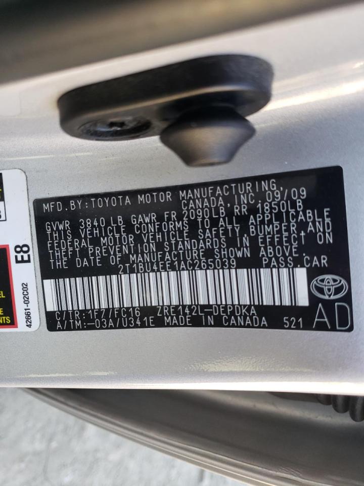 Photo 10 from auction – 2010 TOYOTA COROLLA BA with VIN 2T1BU4EE1AC265039
