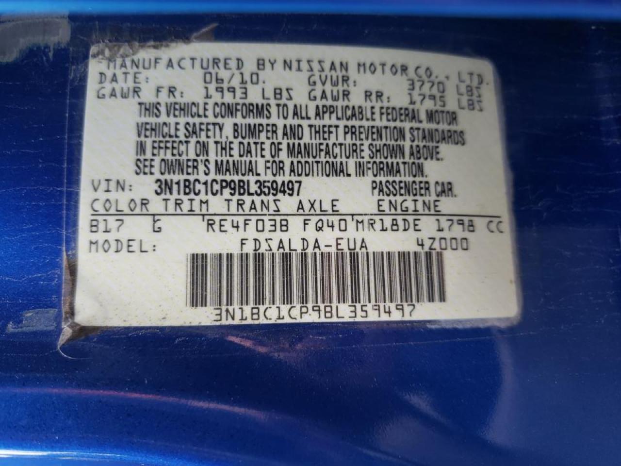 Photo 10 from auction – 2011 NISSAN VERSA S with VIN 3N1BC1CP9BL359497