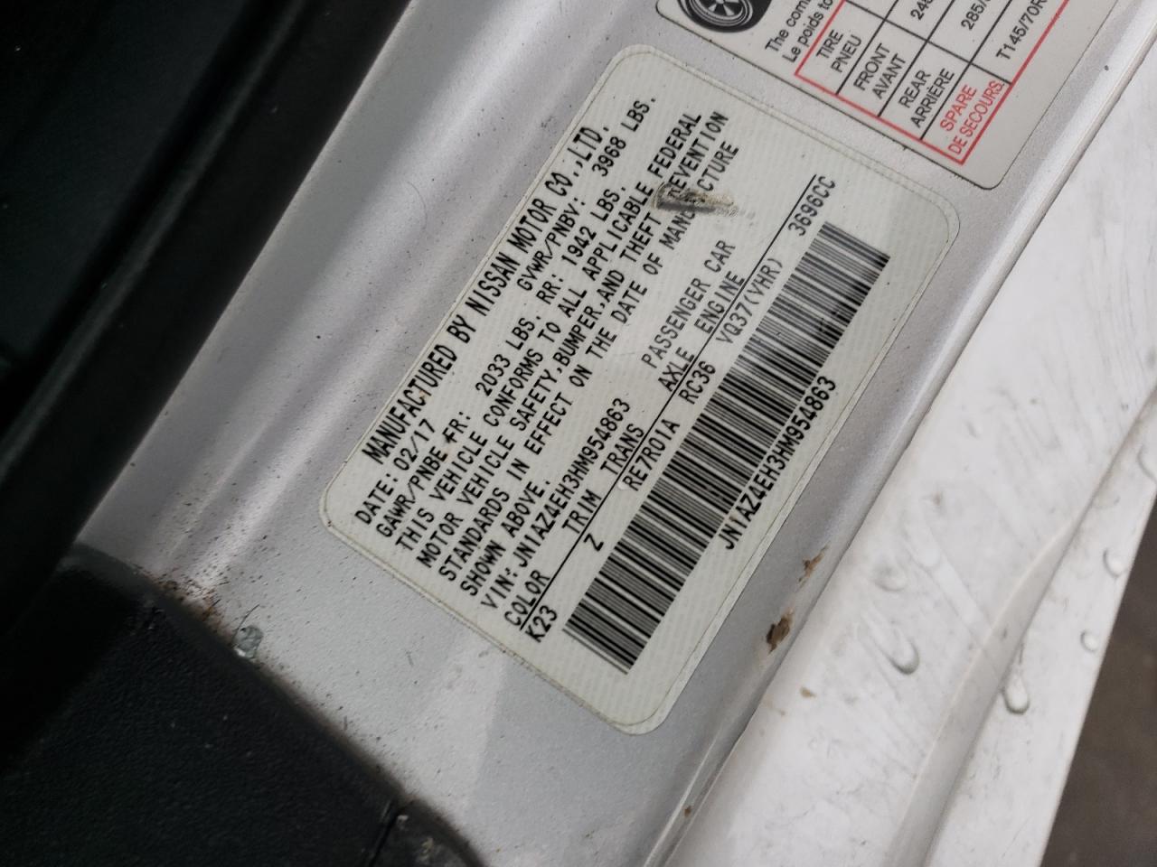 Photo 10 from auction – 2017 NISSAN 370Z BASE with VIN JN1AZ4EH3HM954863