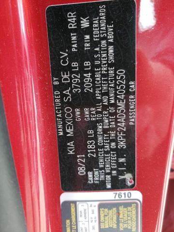 Photo 10 from auction – 2021 KIA FORTE FE with VIN 3KPF24AD5ME405250