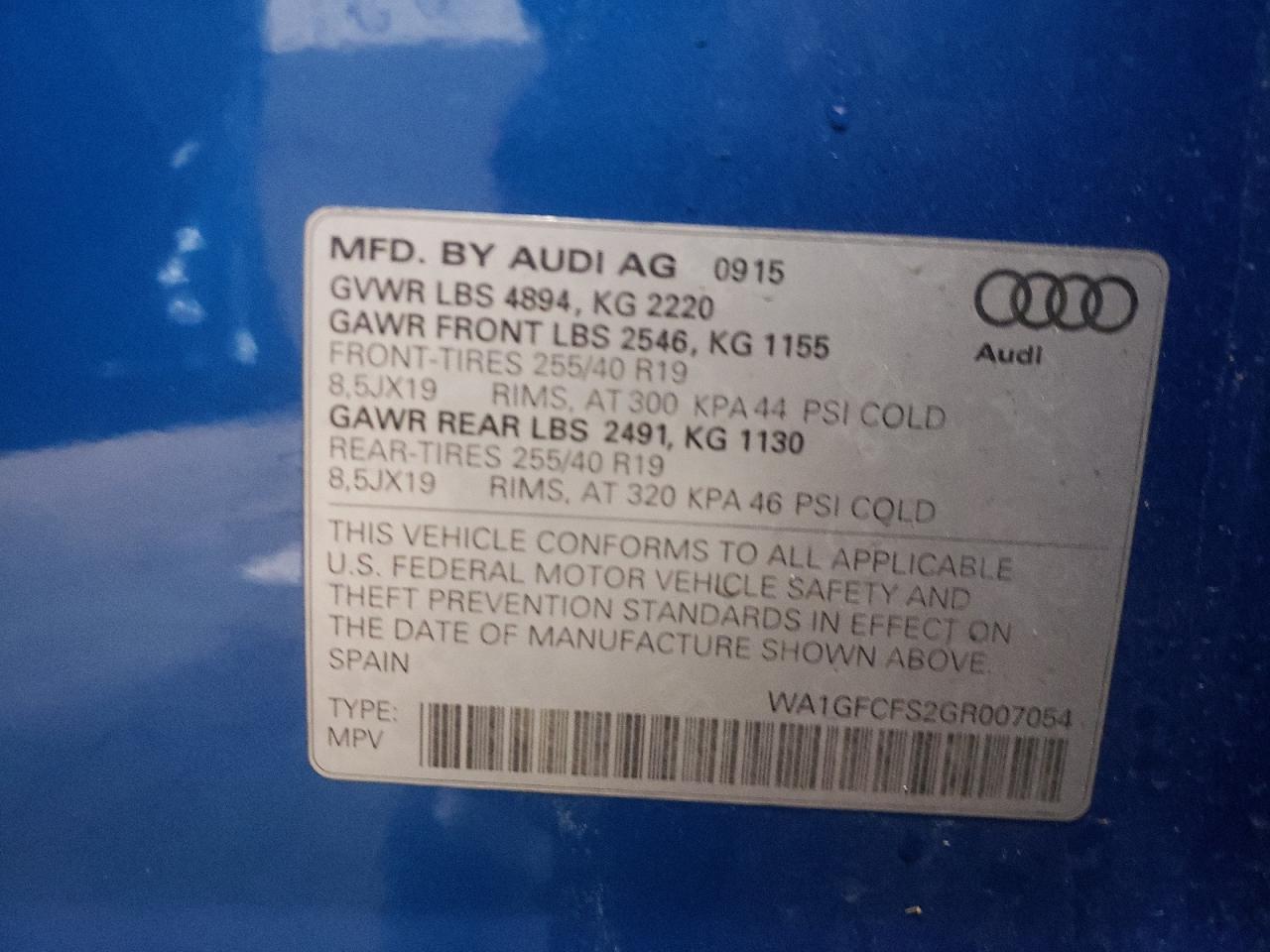 Photo 10 from auction – 2016 AUDI Q3 PRESTIG with VIN WA1GFCFS2GR007054
