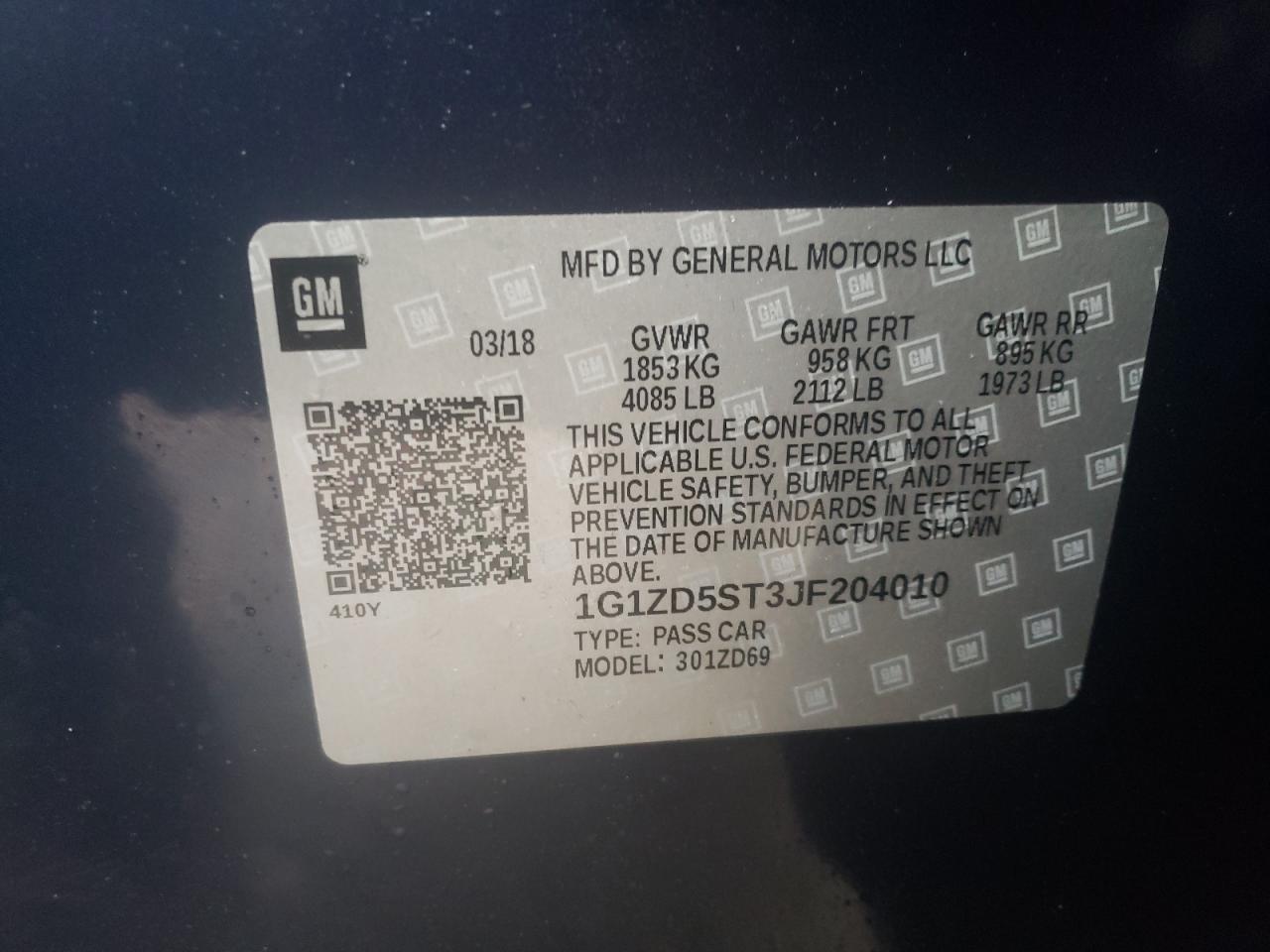 Photo 10 from auction – 2018 CHEVROLET MALIBU LT with VIN 1G1ZD5ST3JF204010