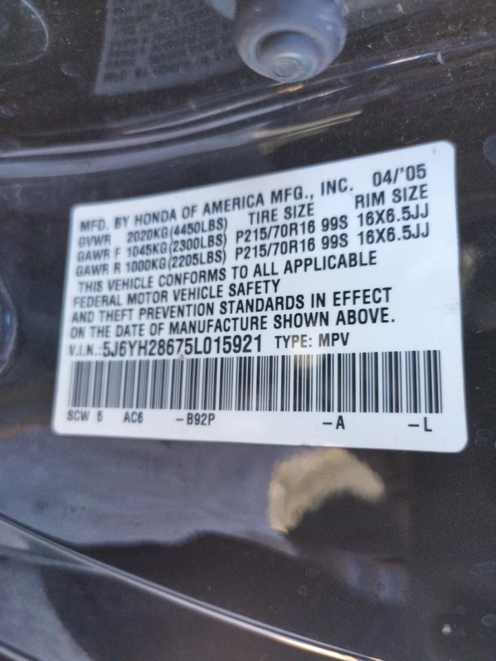 Photo 10 from auction – 2005 HONDA ELEMENT EX with VIN 5J6YH28675L015921