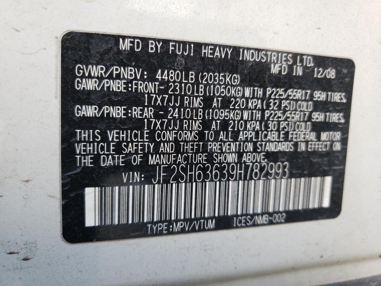 Photo 10 from auction – 2009 SUBARU FORESTER 2 with VIN JF2SH63639H782993