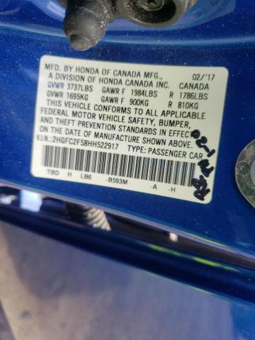 Photo 10 from auction – 2017 HONDA CIVIC LX with VIN 2HGFC2F58HH522917