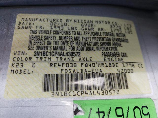 Photo 10 from auction – 2010 NISSAN VERSA S with VIN 3N1BC1CP4AL430572