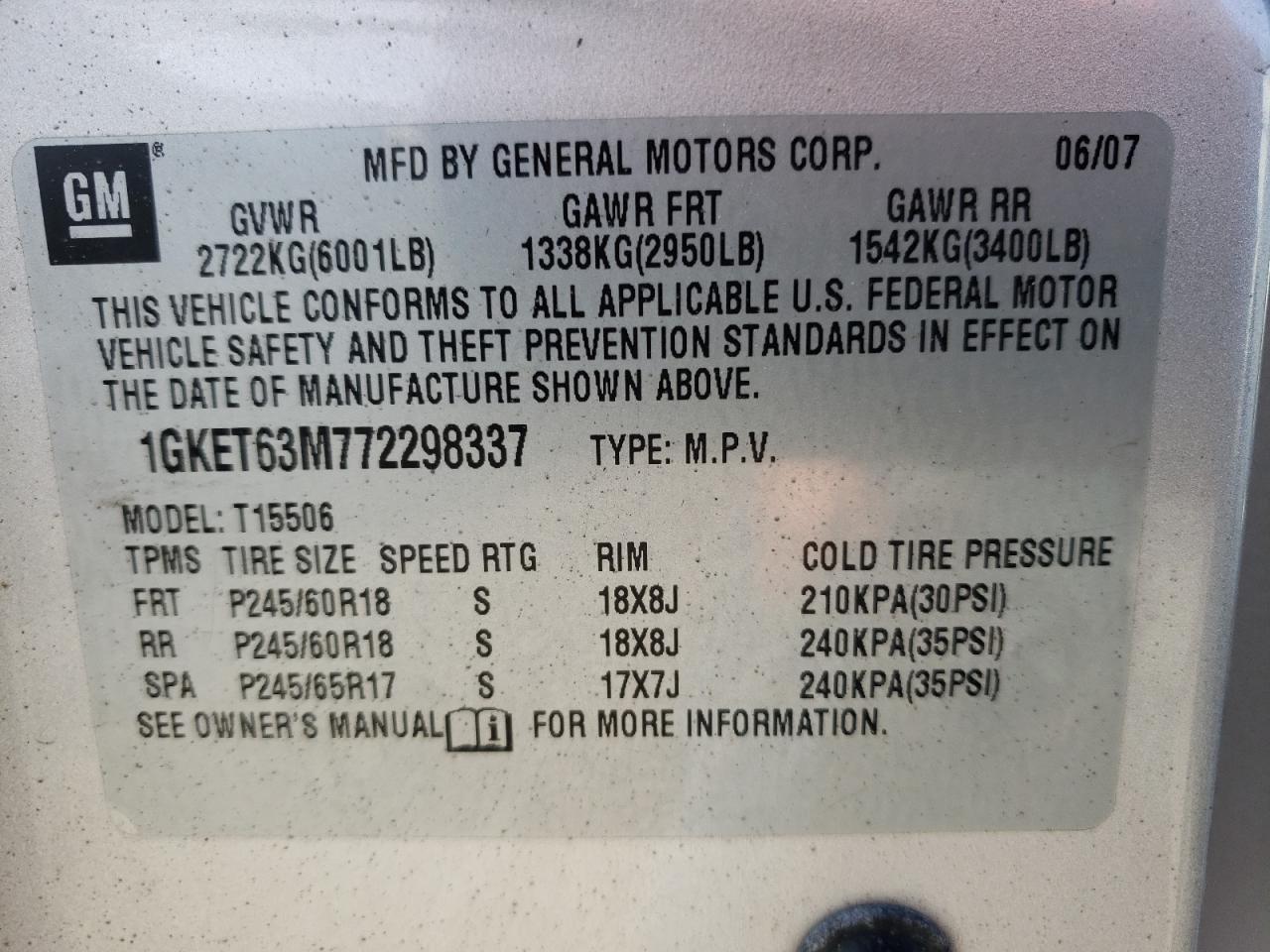 Photo 11 from auction – 2006 GMC ENVOY DENA with VIN 1GKET63M862232264