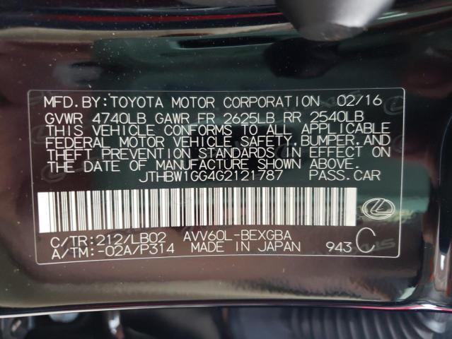 Photo 10 from auction – 2016 LEXUS ES 300H with VIN JTHBW1GG4G2121787