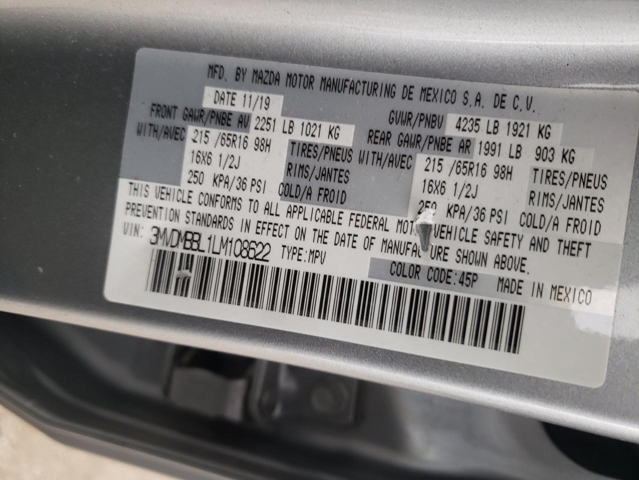 Photo 10 from auction – 2020 MAZDA CX-30 with VIN 3MVDMBBL1LM108622