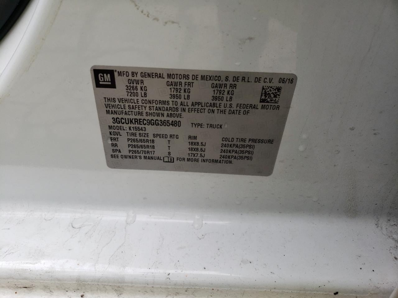 Photo 10 from auction – 2016 CHEVROLET silverado with VIN 3GCUKREC9GG365480