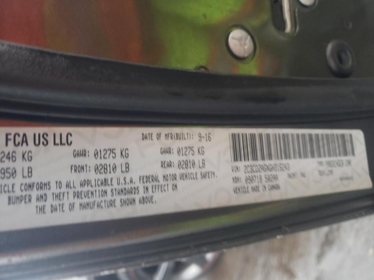Photo 10 from auction – 2016 DODGE CHALLENGER with VIN 2C3CDZAGXGH316243