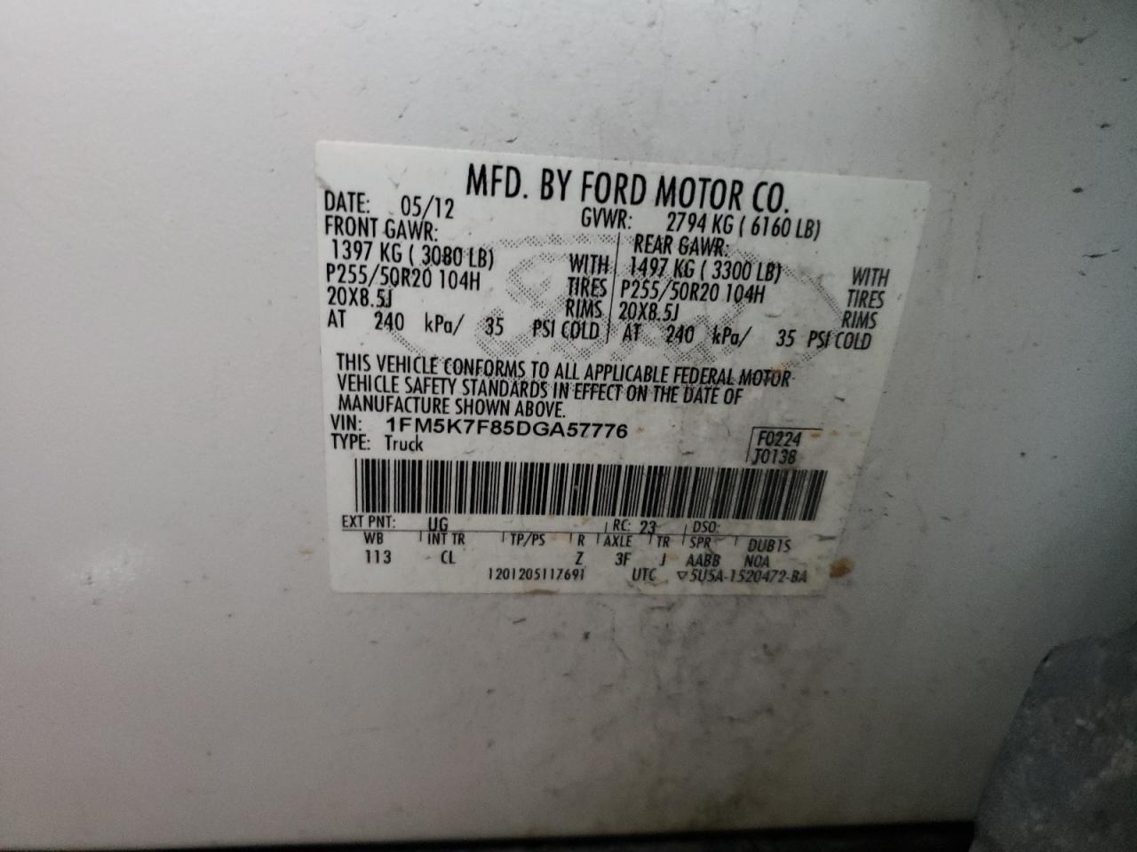 Photo 10 from auction – 2013 FORD EXPLORER L with VIN 1FM5K7F85DGA57776