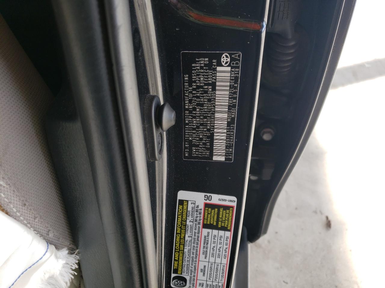 Photo 10 from auction – 2017 TOYOTA COROLLA L with VIN 5YFBURHE7HP597005