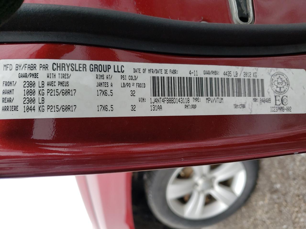 Photo 10 from auction – 2011 JEEP COMPASS with VIN 1J4NT4FB8BD143118