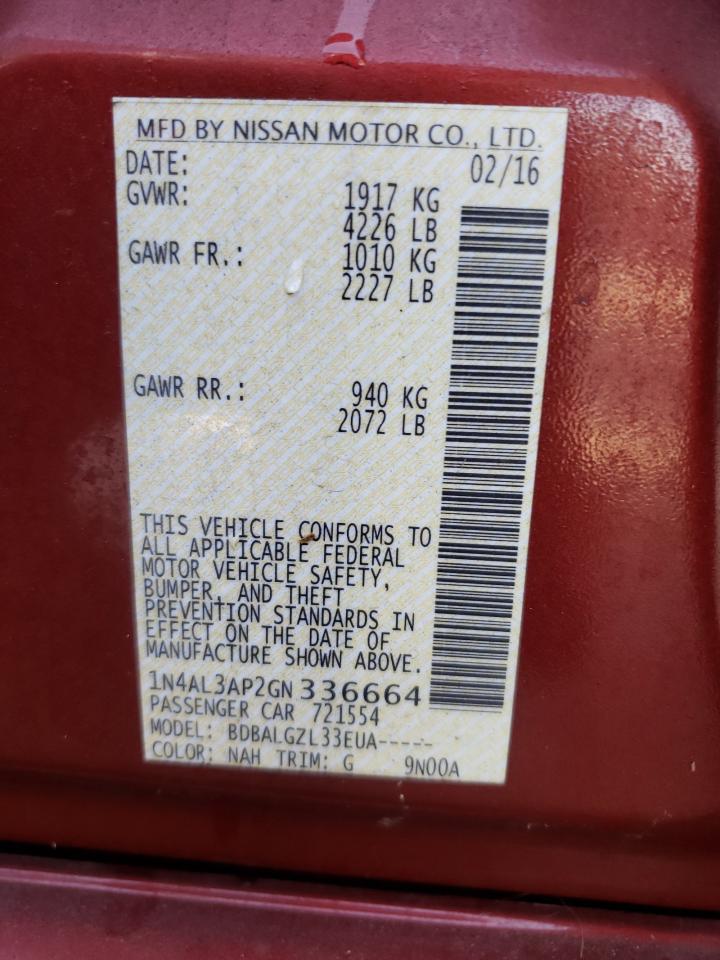 Photo 10 from auction – 2016 NISSAN ALTIMA 2.5 with VIN 1N4AL3AP2GN336664