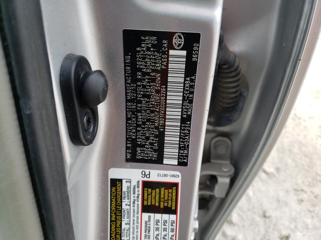 Photo 10 from auction – 2012 TOYOTA CAMRY HYBR with VIN 4T1BD1FK0CU063264