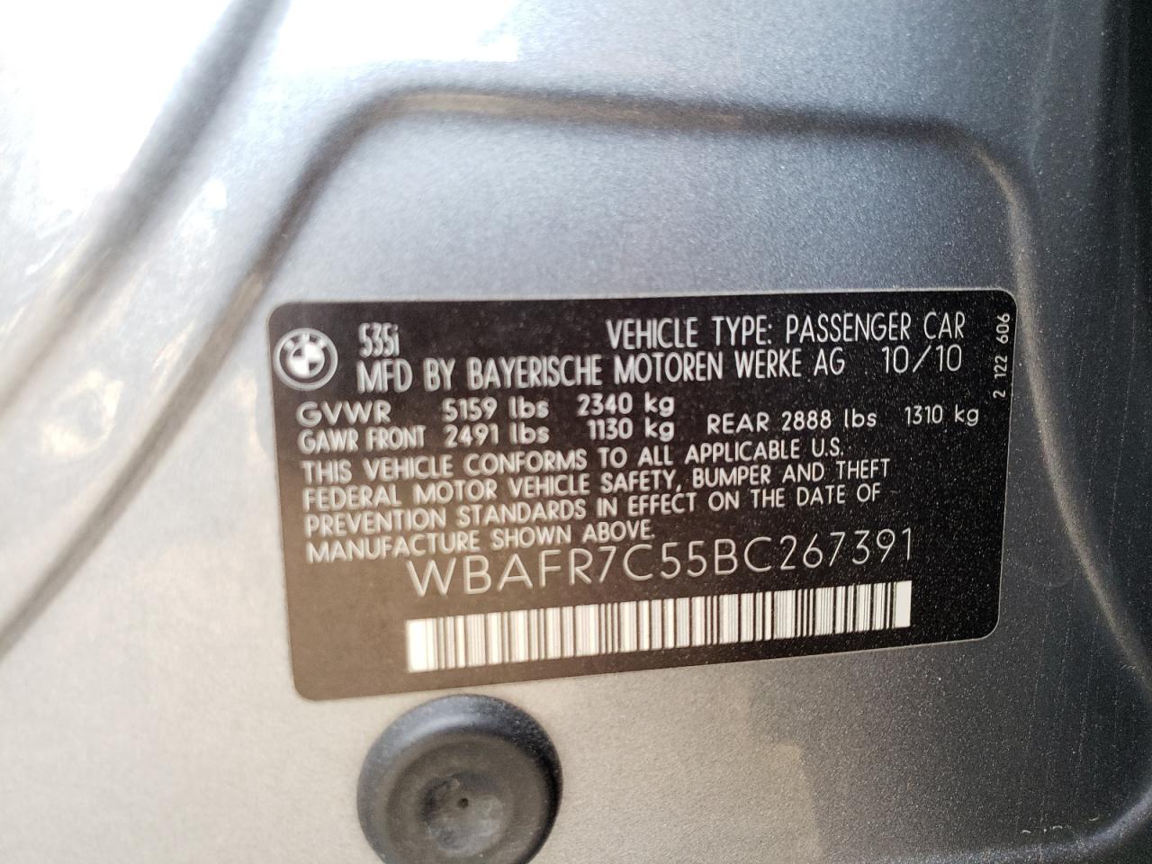 Фото 10 с аукциона – 2011 BMW 535 I с VIN WBAFR7C55BC267391