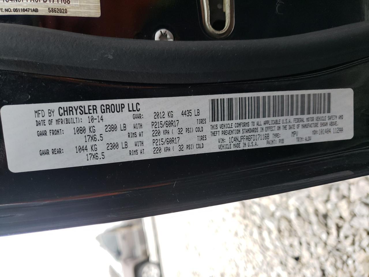 Photo 10 from auction – 2015 JEEP PATRIOT LA with VIN 1C4NJPFA6FD171168