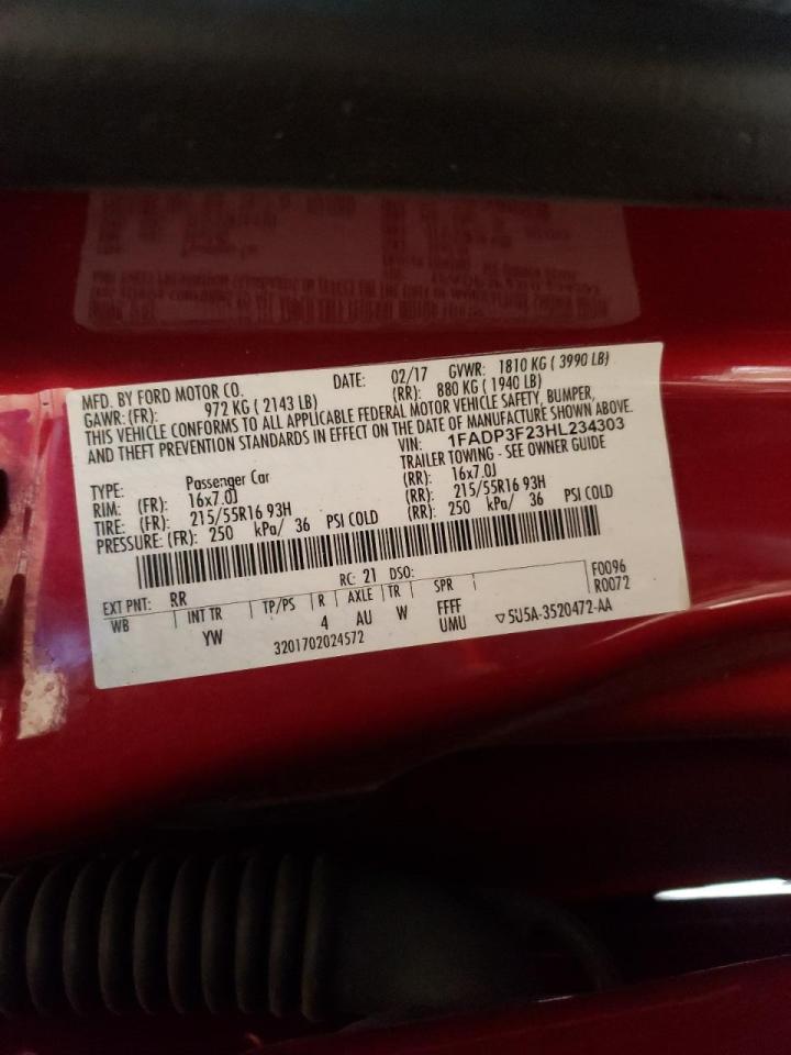 Photo 10 from auction – 2017 FORD FOCUS SE with VIN 1FADP3F23HL234303