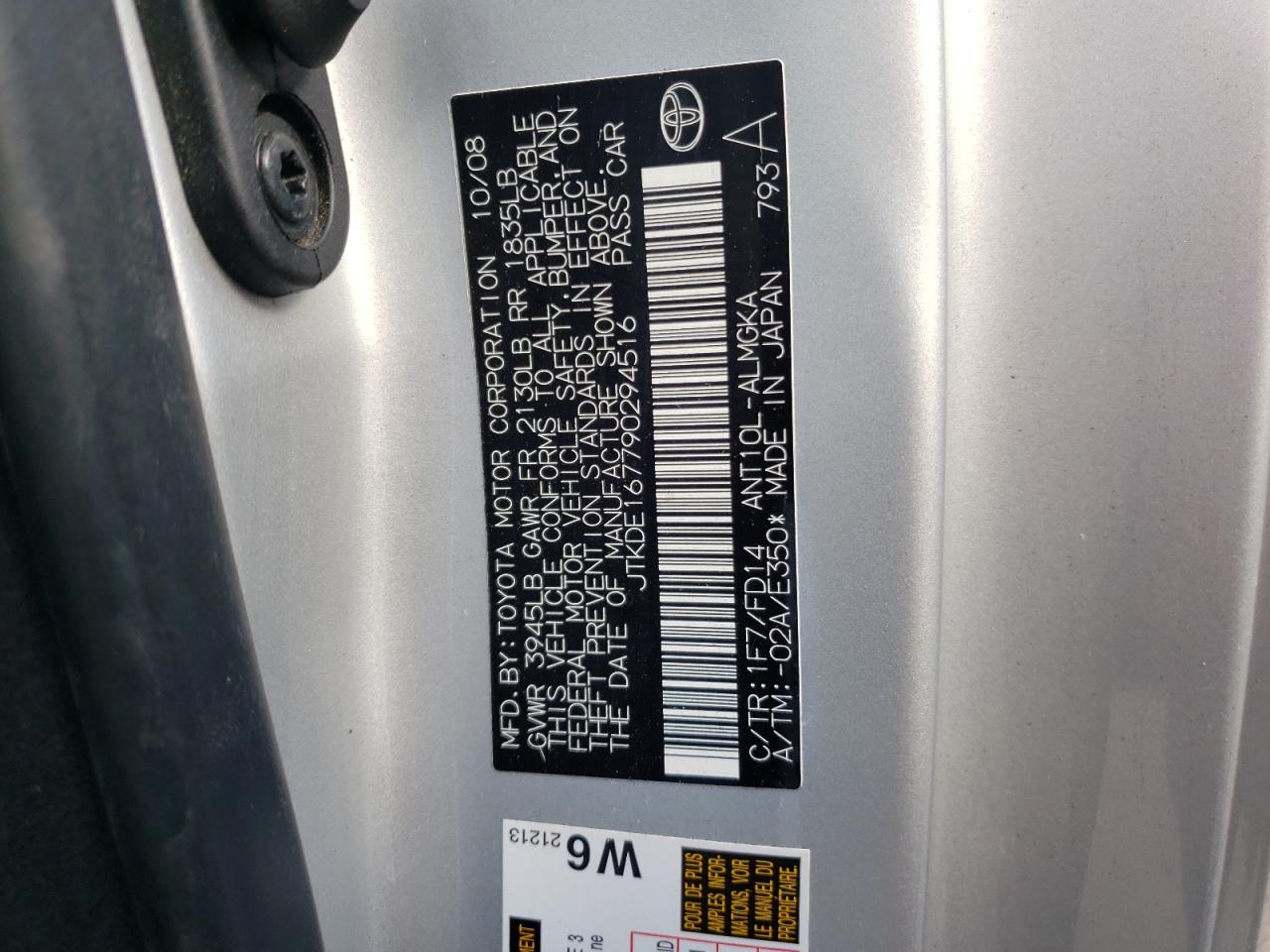 Photo 10 from auction – 2009 SCION TC with VIN JTKDE167790294516