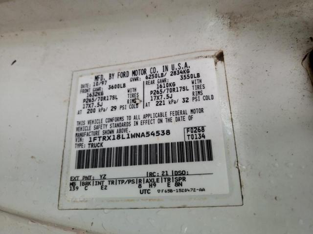 Photo 10 from auction – 1998 FORD F150 with VIN 1FTRX18L1WNA54538