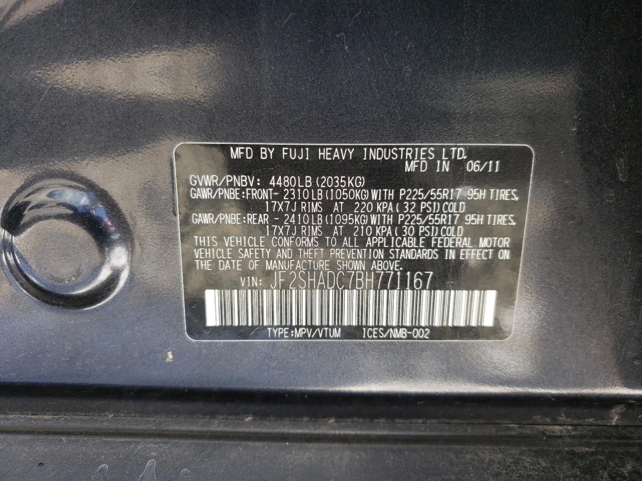 Photo 10 from auction – 2011 SUBARU FORESTER 2 with VIN JF2SHADC7BH771167