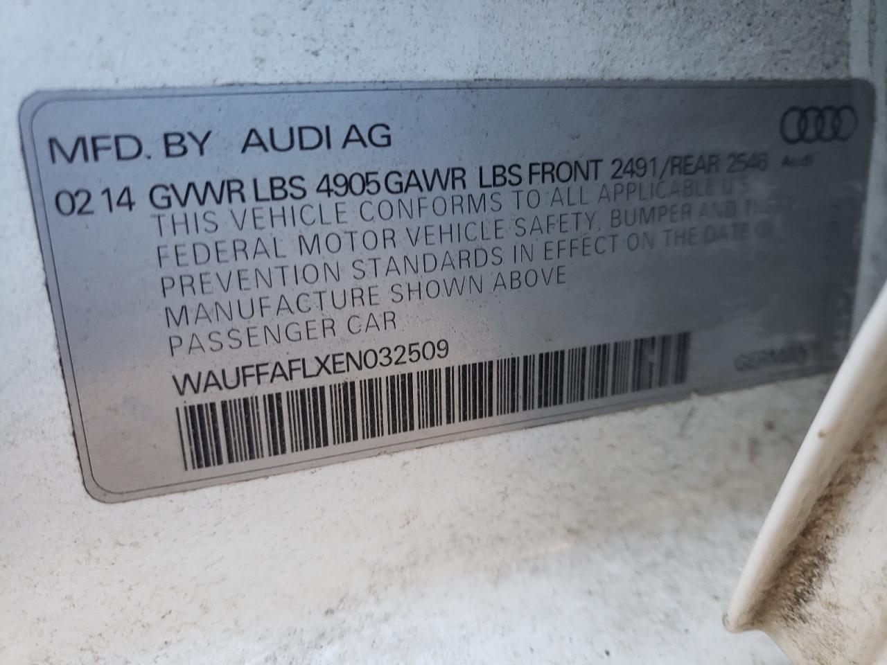 Photo 10 from auction – 2014 AUDI A4 PREMIUM with VIN WAUFFAFLXEN032509