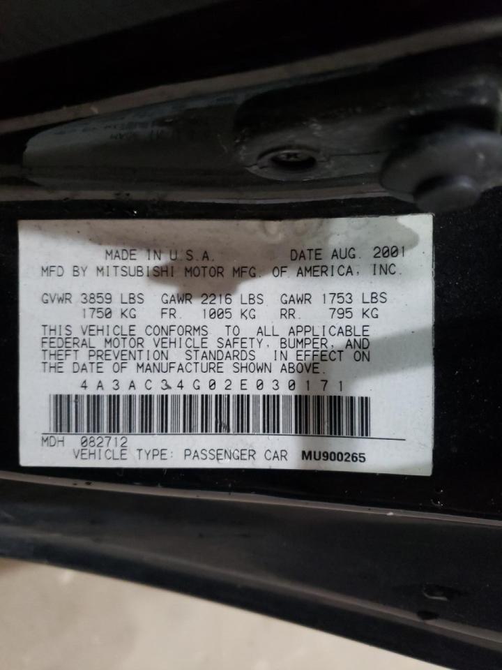 Photo 10 from auction – 2002 MITSUBISHI ECLIPSE RS with VIN 4A3AC34G02E030171