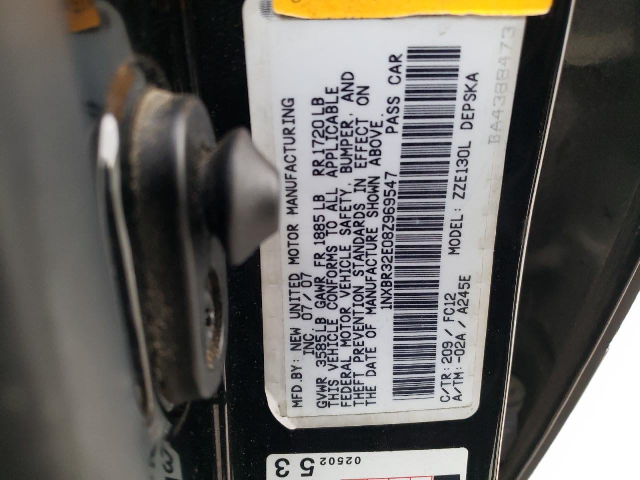 Photo 10 from auction – 2008 TOYOTA COROLLA CE with VIN 1NXBR32E08Z969547