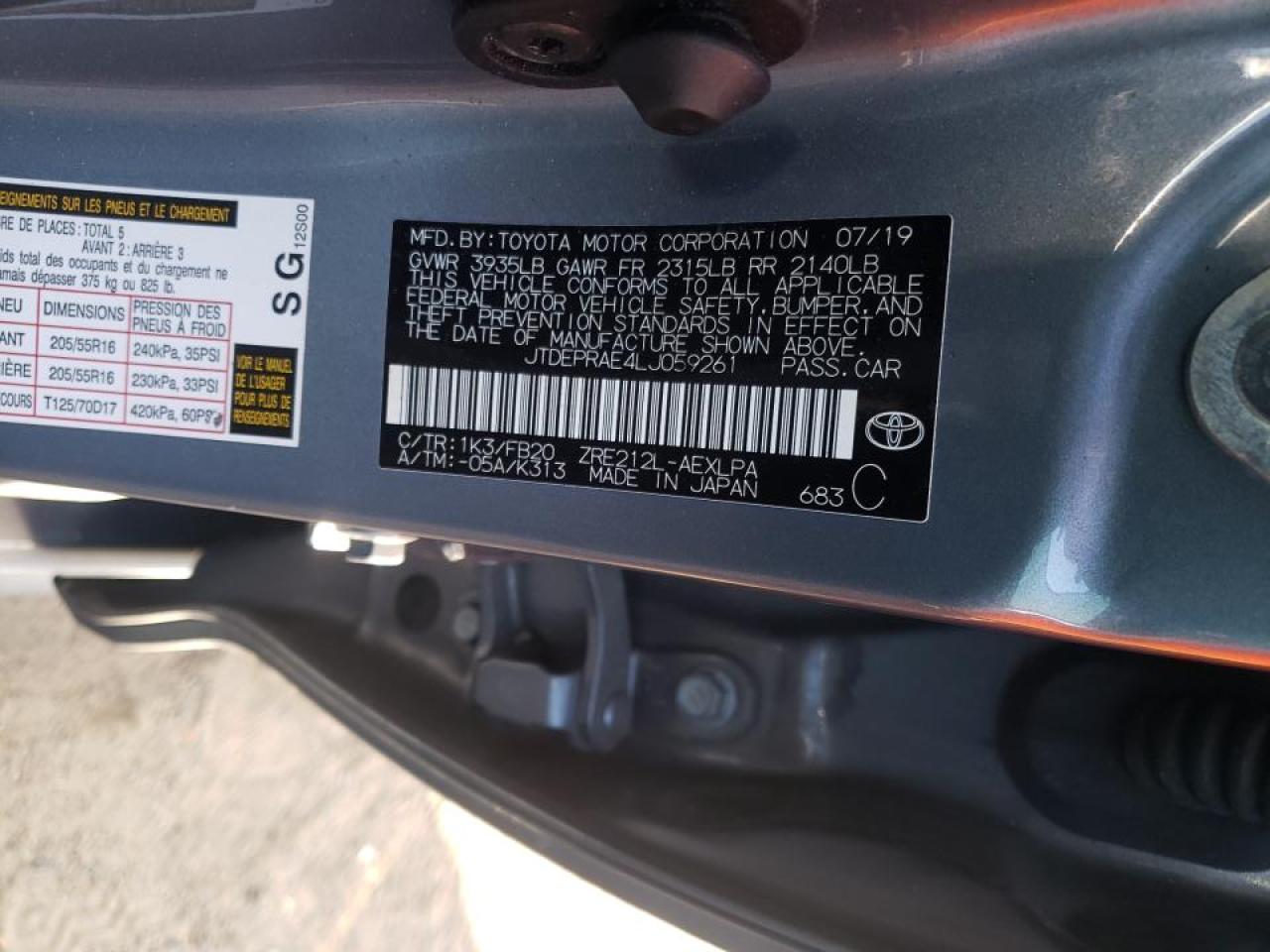 Photo 10 from auction – 2020 TOYOTA COROLLA LE with VIN JTDEPRAE4LJ059261