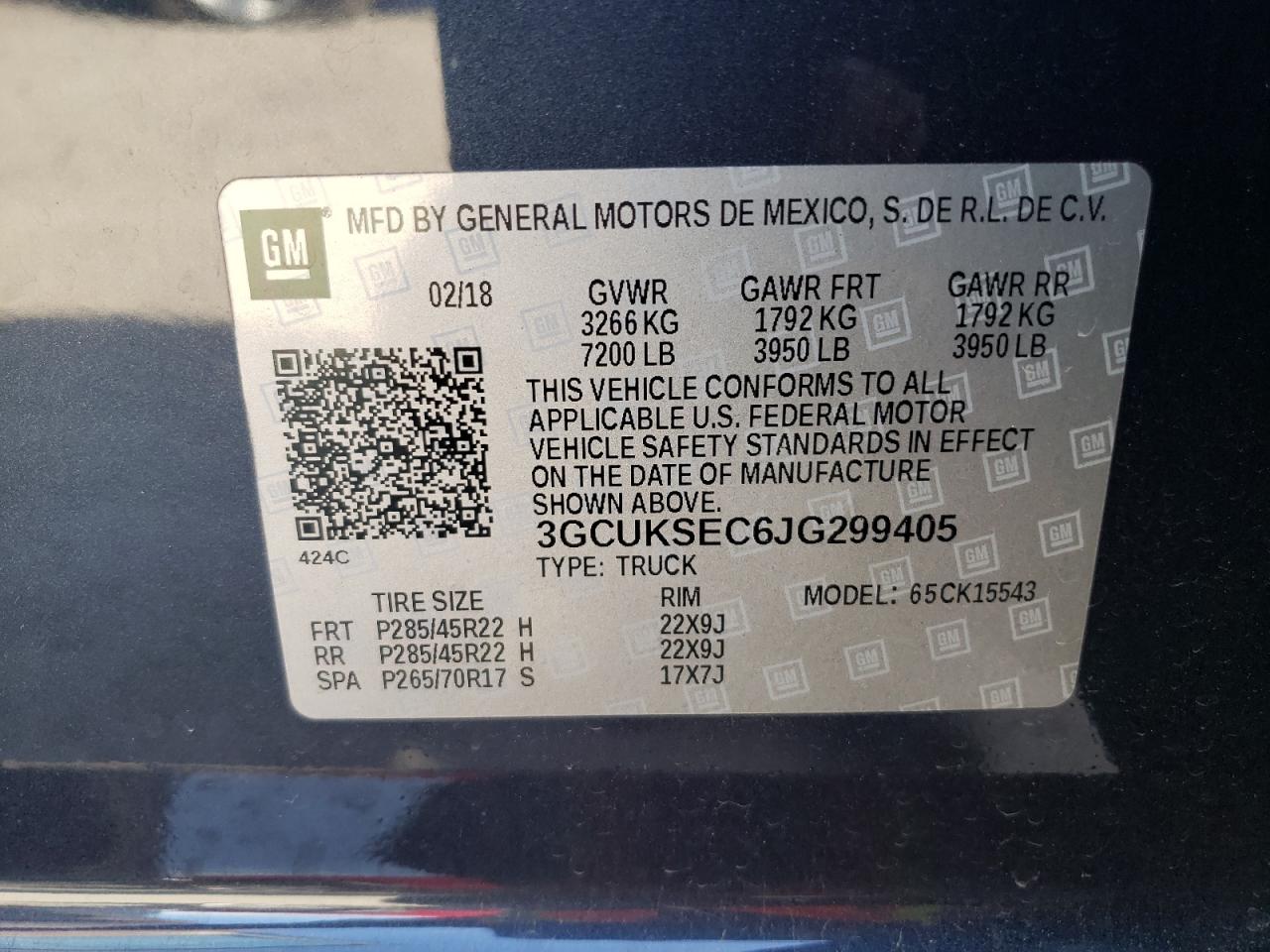 Photo 10 from auction – 2018 CHEVROLET SILVERADO with VIN 3GCUKSEC6JG299405
