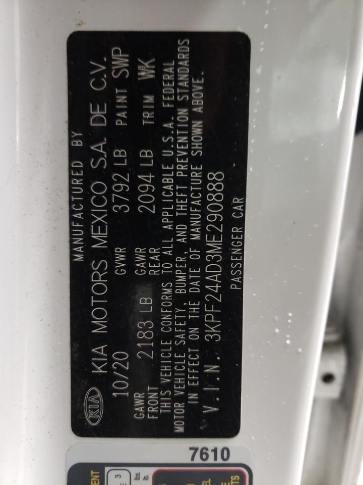 Photo 10 from auction – 2021 KIA FORTE FE with VIN 3KPF24AD3ME290888