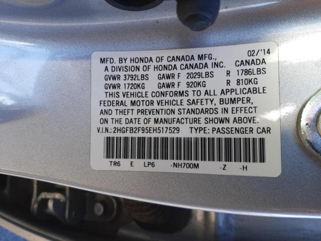 Photo 10 from auction – 2014 HONDA CIVIC EXL with VIN 2HGFB2F95EH517529