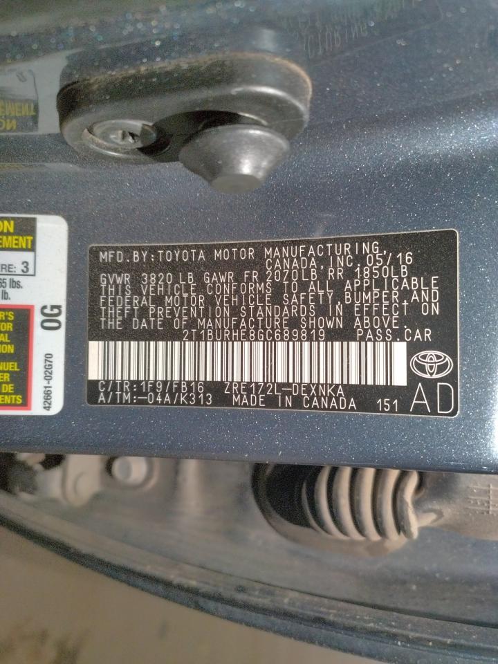 Photo 10 from auction – 2016 TOYOTA COROLLA L with VIN 2T1BURHE8GC689819