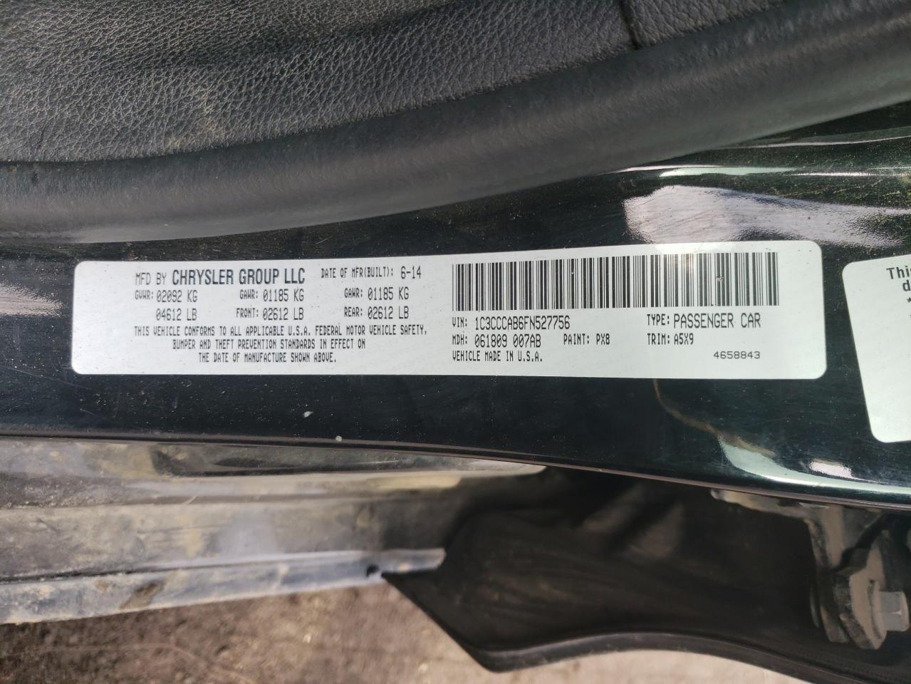 Photo 10 from auction – 2015 CHRYSLER 200 LIMITE with VIN 1C3CCCAB6FN527756