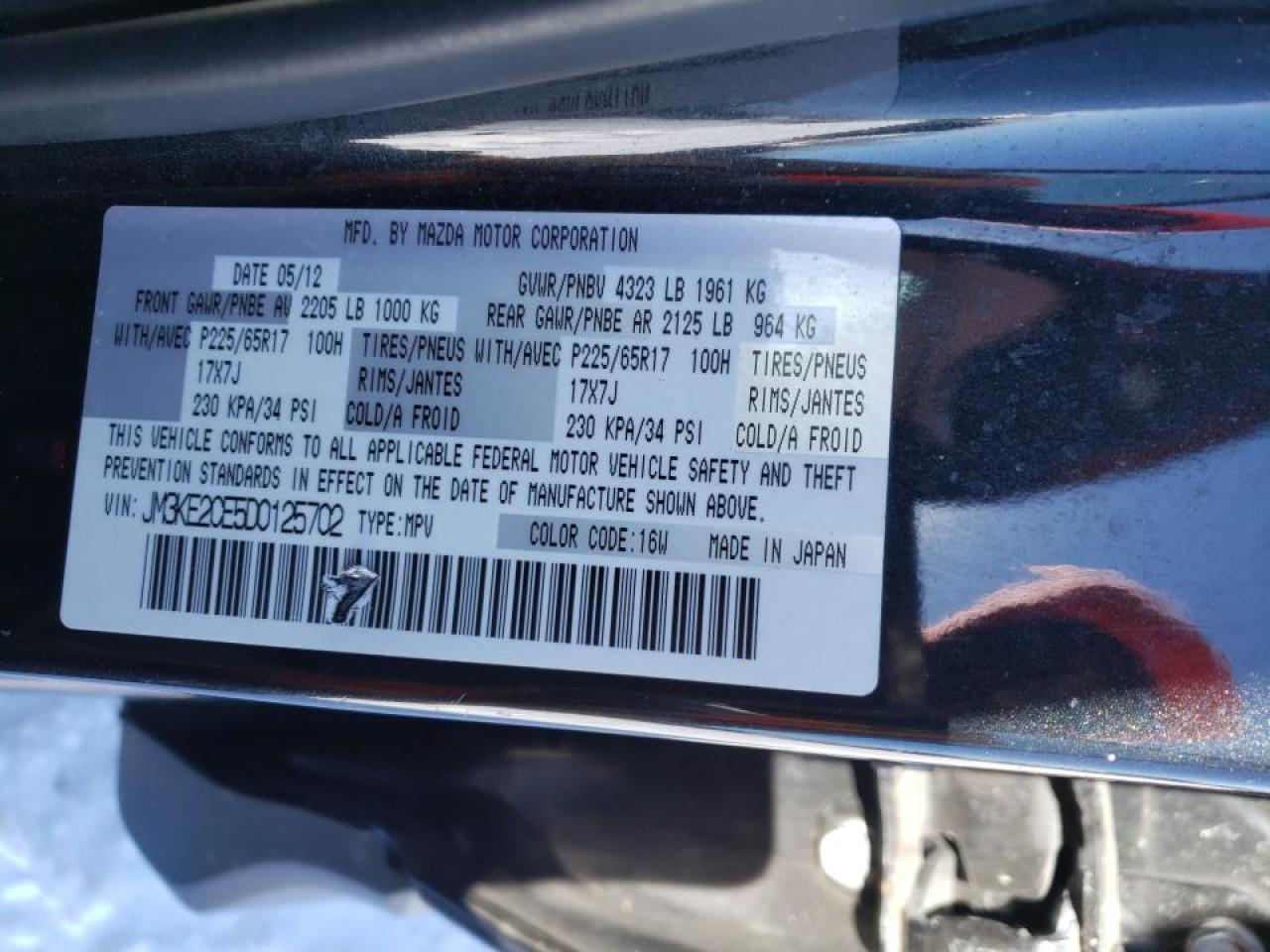 Photo 10 from auction – 2013 MAZDA CX-5 TOURI with VIN JM3KE2CE5D0125702