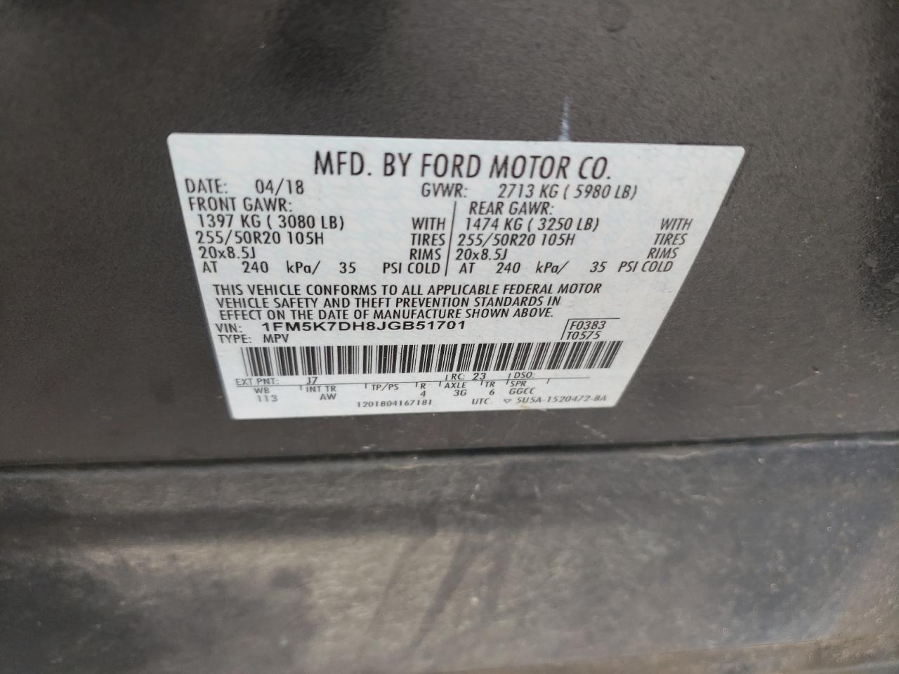 Photo 10 from auction – 2018 FORD EXPLORER X with VIN 1FM5K7DH8JGB51701