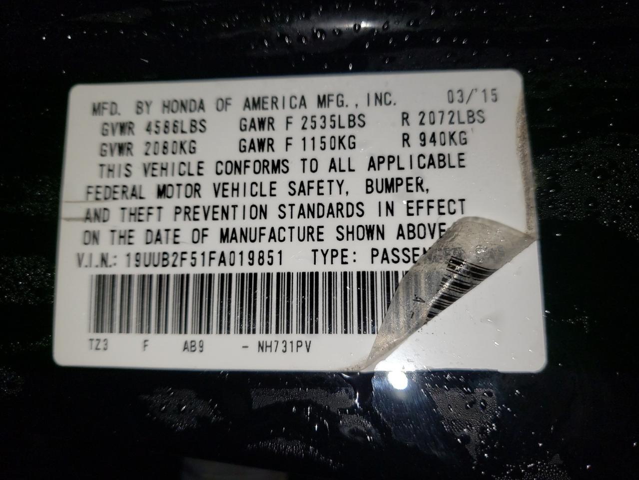 Photo 10 from auction – 2015 ACURA TLX TECH with VIN 19UUB2F51FA019851