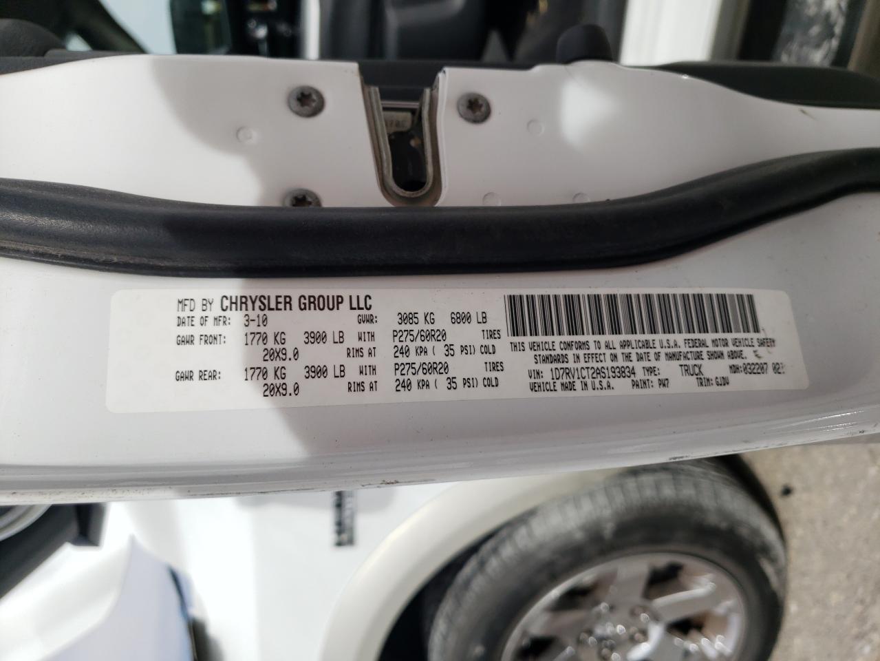 Photo 10 from auction – 2010 DODGE RAM 1500 with VIN 1D7RV1CT2AS193834
