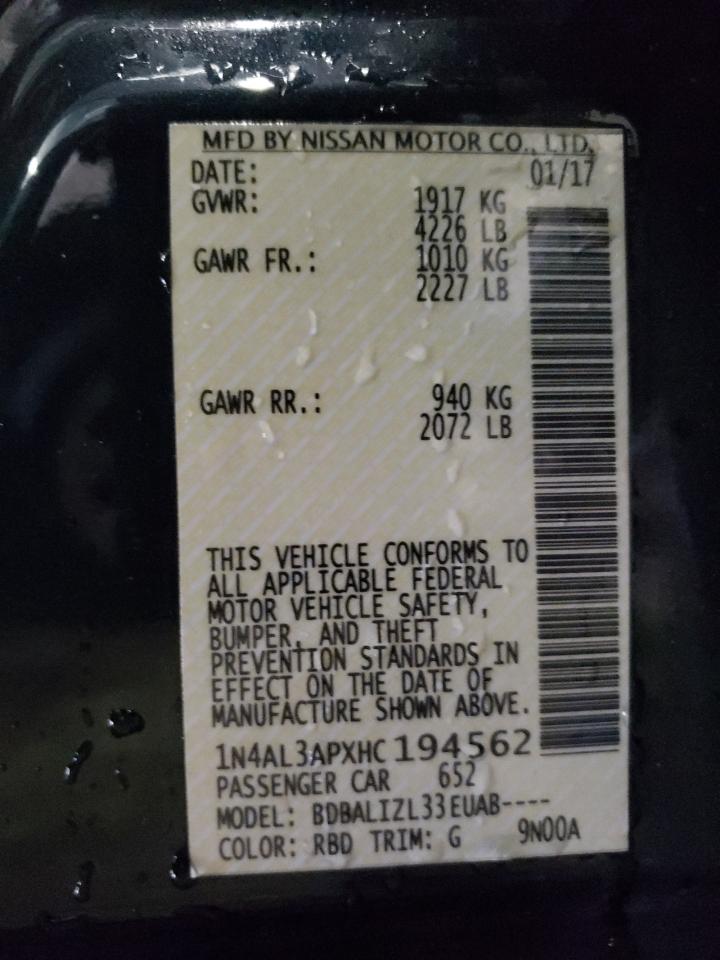 Photo 10 from auction – 2017 NISSAN ALTIMA 2.5 with VIN 1N4AL3APXHC194562
