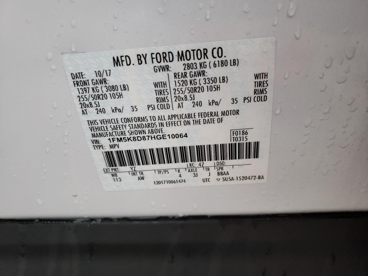 Photo 10 from auction – 2017 FORD EXPLORER X with VIN 1FM5K8D87HGE10064
