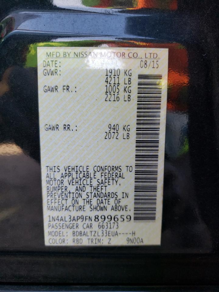Photo 10 from auction – 2015 NISSAN ALTIMA 2.5 with VIN 1N4AL3AP9FN899659
