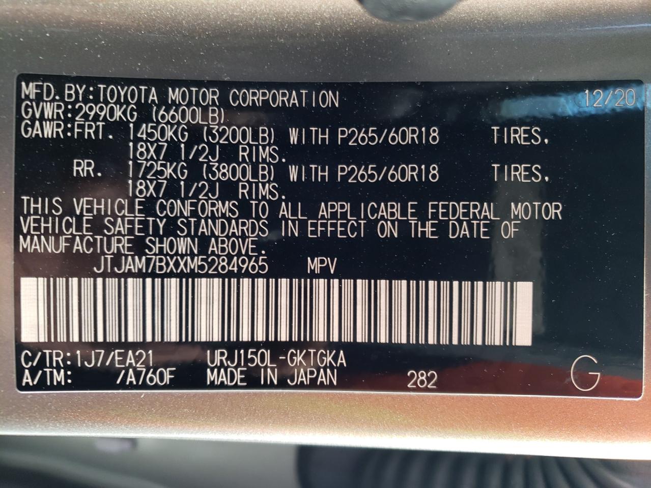 Photo 10 from auction – 2021 LEXUS GX 460 PRE with VIN JTJAM7BXXM5284965