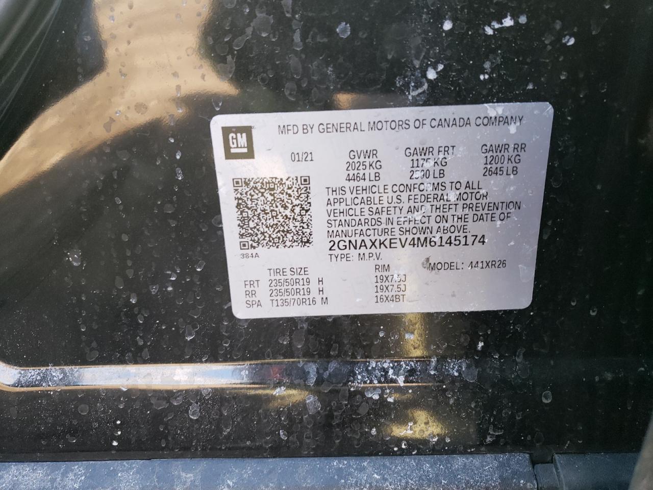 Photo 10 from auction – 2021 CHEVROLET EQUINOX LT with VIN 2GNAXKEV4M6145174