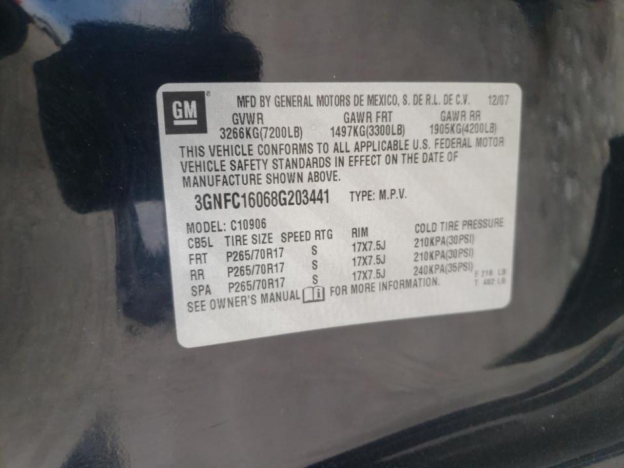 Photo 10 from auction – 2008 CHEVROLET SUBURBAN C with VIN 3GNFC16068G203441
