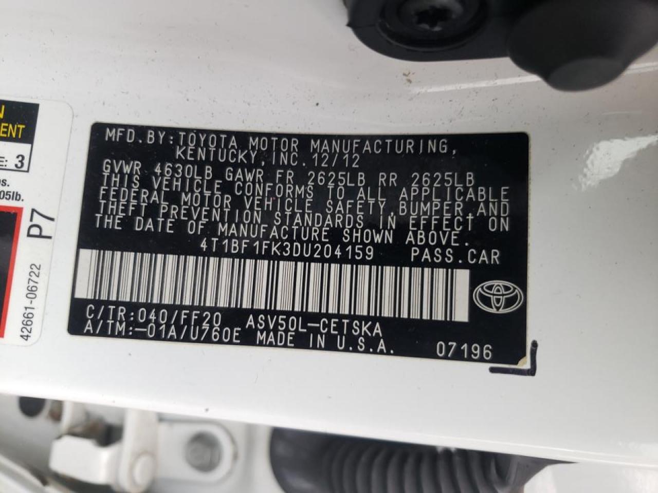 Photo 10 from auction – 2013 TOYOTA CAMRY L with VIN 4T1BF1FK3DU204159