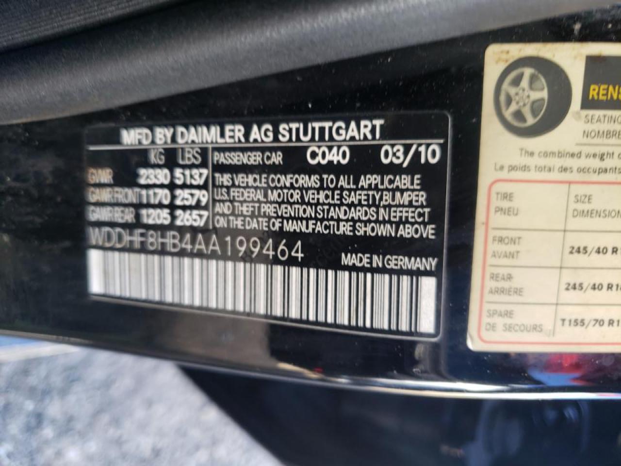 Photo 10 from auction – 2010 MERCEDES-BENZ E 350 4MAT with VIN WDDHF8HB4AA199464
