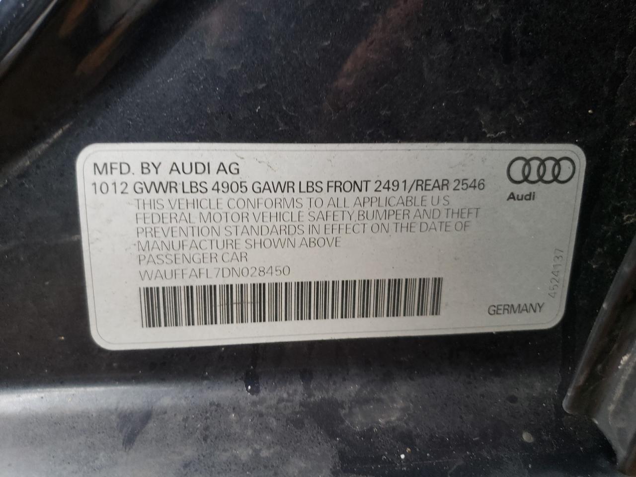 Photo 10 from auction – 2013 AUDI A4 PREMIUM with VIN WAUFFAFL7DN028450